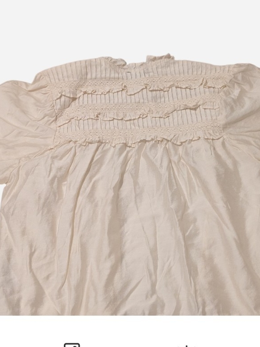 Light Cream Pintuck Lace-Trim Short Sleeve Blouse - Picture 3 of 7